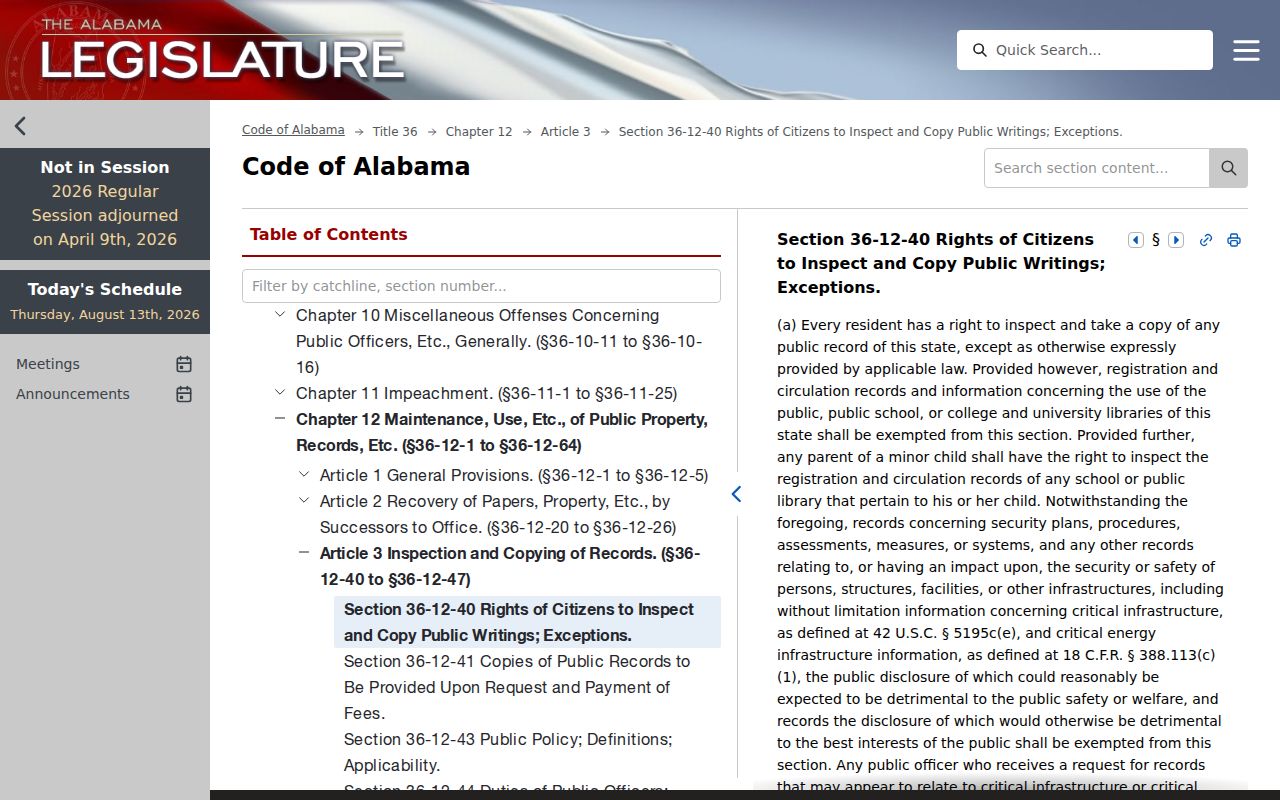 Arab court docket access under Alabama public records inspection law