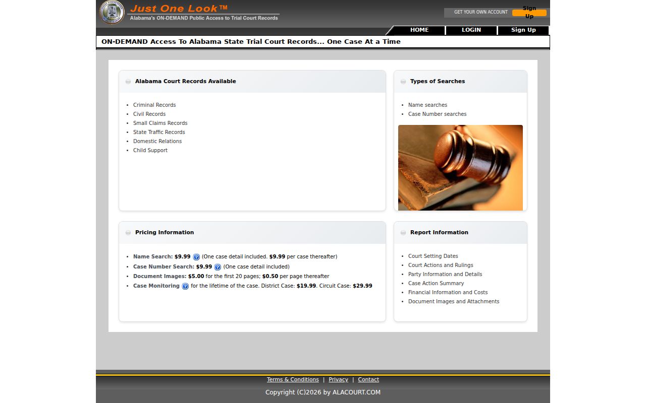 Cullman County case lookup through the Just One Look portal
