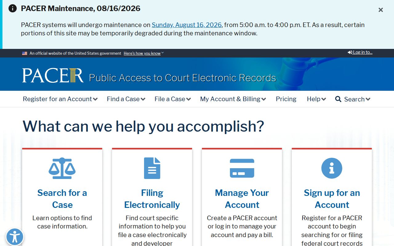 Federal PACER route separate from Good Hope court docket searches