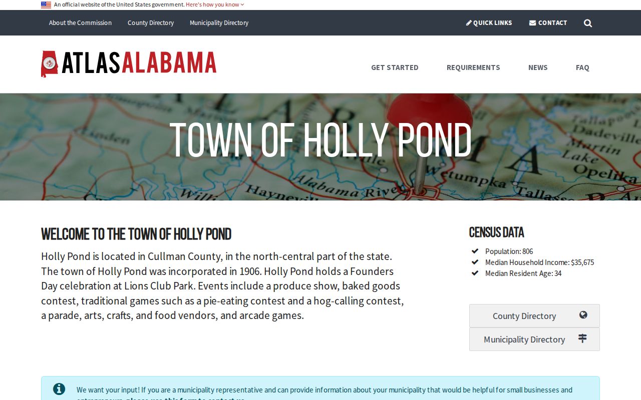 Holly Pond court docket source showing the official municipality profile